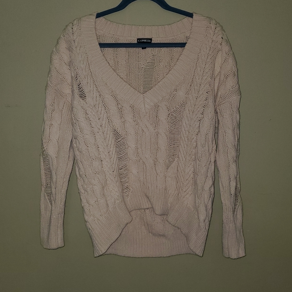 Blush pink distressed Express sweater
